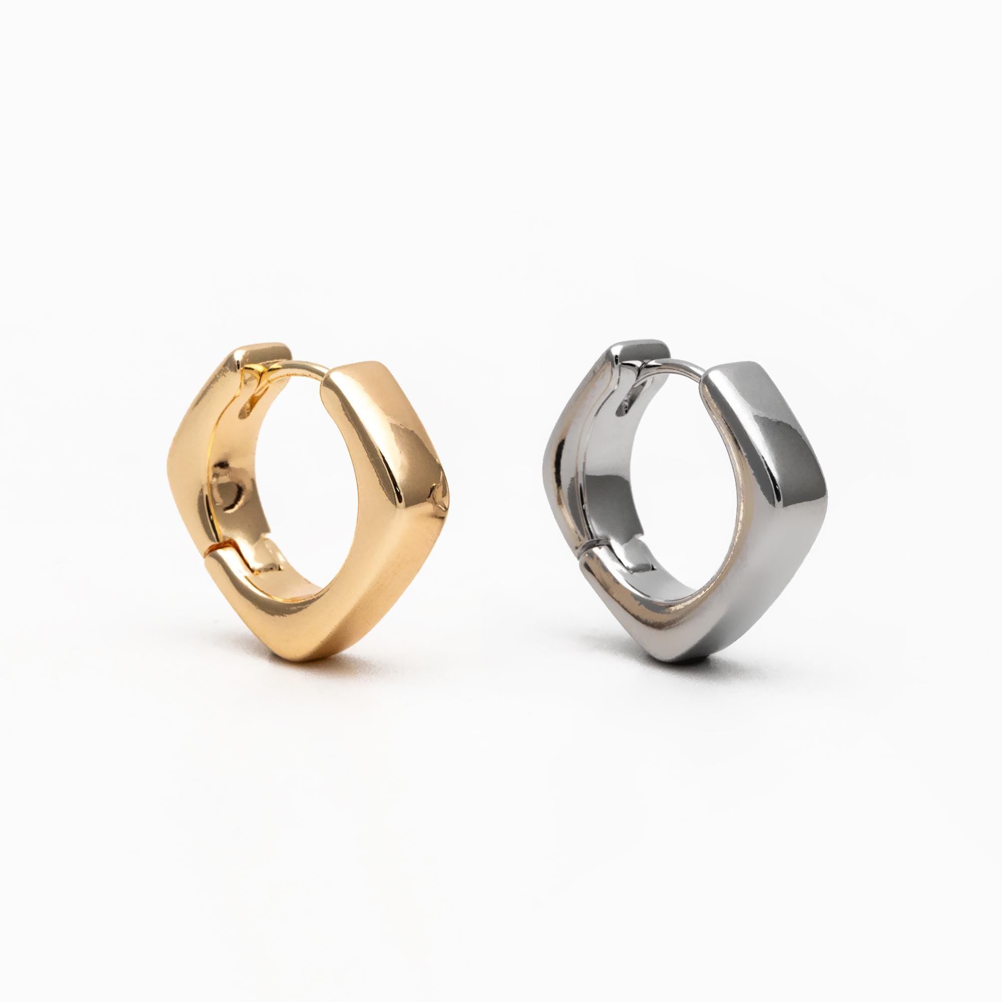 4pcs Gold/ Silver Tone Square Earrings, 18K Gold/ Rhodium plated Brass, Huggie Earrings, Minimalist Earrings (GB-4538)