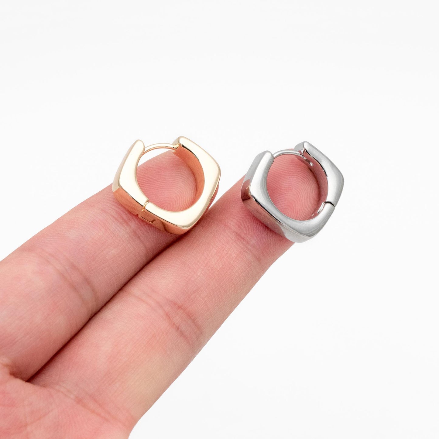 4pcs Gold/ Silver Tone Square Earrings, 18K Gold/ Rhodium plated Brass, Huggie Earrings, Minimalist Earrings (GB-4538)