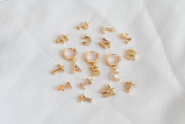 CZ Pave Gold Alphabet Beads, 18K Gold plated Brass, English Letter Charm Pendants 10mm, You Choose Letter (GB-723)