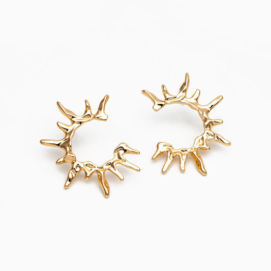 4pcs Gold/ Silver Tone Sun Earrings, 18K Real Gold/ Rhodium Plated Brass, Dainty Stud Earrings (#GB-4499)