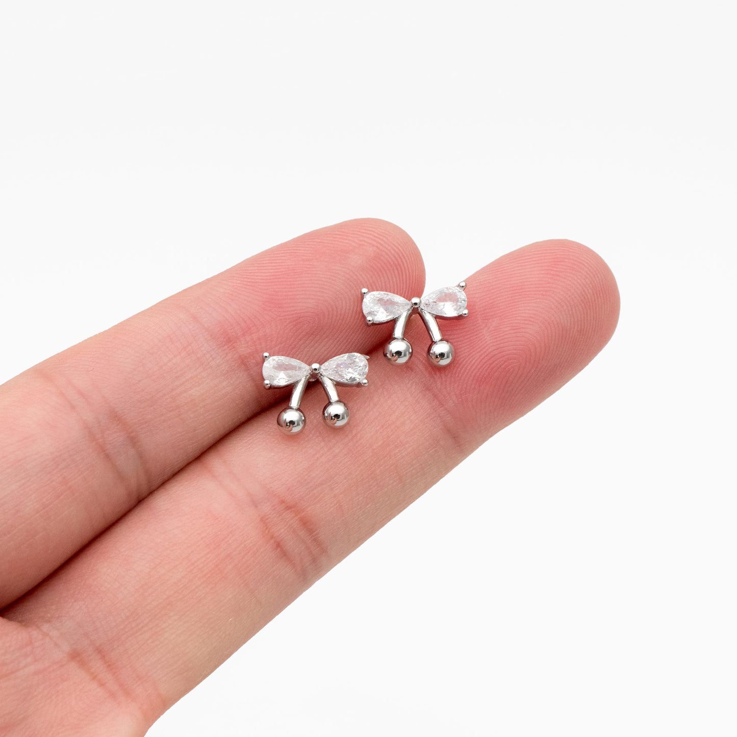 4pcs CZ Pave Gold/ Silver Tone Bowknot Earrings, 18K Real Gold/ Rhodium plated Brass, Bow Knot Stud Earring (GB-4506)