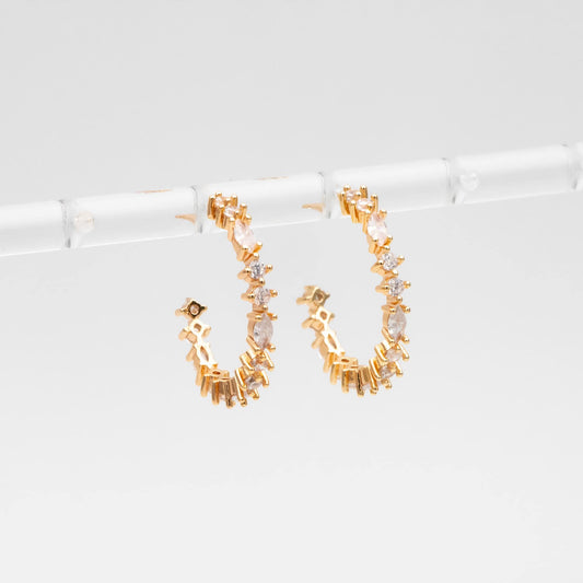 4pcs CZ Pave Gold/ Silver Round Circle Earrings, Gold/ Rhodium plated Brass, Geometric Hoop Stud Earrings (GB-4505)