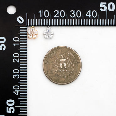 10pcs CZ Pave Gold/ Silver Tone Flower Charms 8x7mm, Real Gold/ Rhodium plated Brass, Dainty Earring Charms (GB-1762-H)