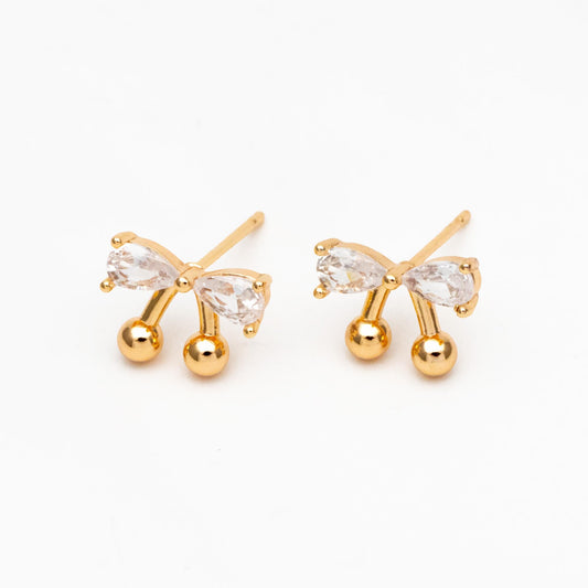 4pcs CZ Pave Gold/ Silver Tone Bowknot Earrings, 18K Real Gold/ Rhodium plated Brass, Bow Knot Stud Earring (GB-4257-F)