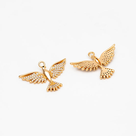 4pcs CZ Pave Gold/ Silver Tone American Eagle Charm, Real Gold/ Rhodium plated Brass Eagle Pendant, Bird Charm (GB-1480-A)