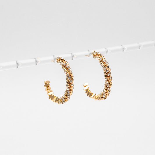 4pcs CZ Pave Gold/ Silver Beaded Round Hoop Earrings, 18K Gold/ Rhodium plated Brass, Geometric Hoop Stud Earrings (GB-4554)