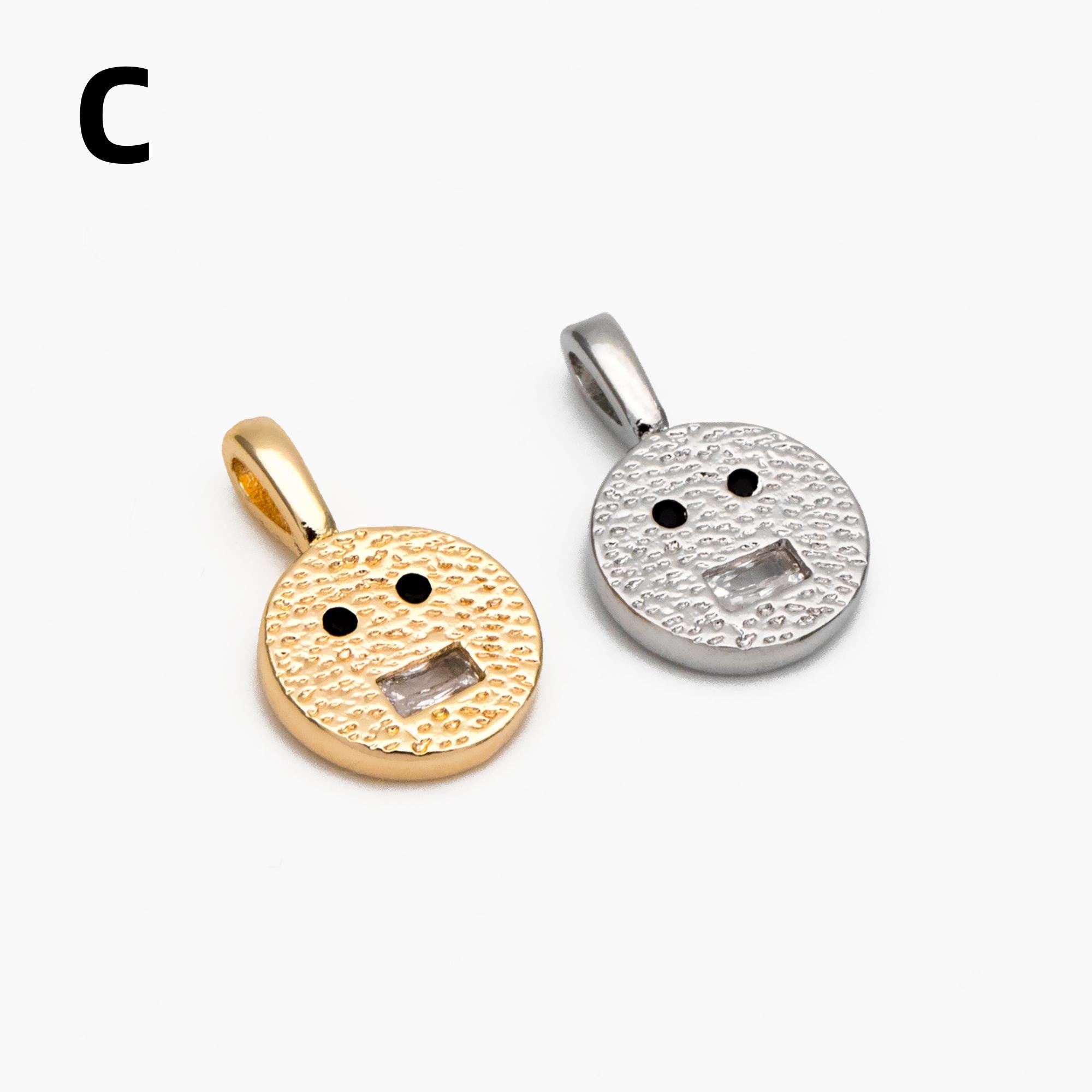 4pcs CZ Pave Gold/ Silver Tone Round Face Charms, 18K Gold/ Rhodium plated Brass, Round Disc Pendants (GB-4503)