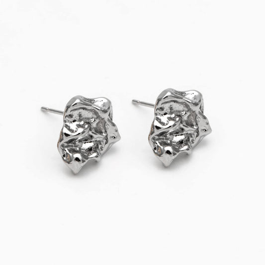 10pcs Gold/ Silver Tone Hammered Irregular Earrngs, 18K Gold/ Rhodium plated Brass, Dainty Stud Earrings (GB-4484)