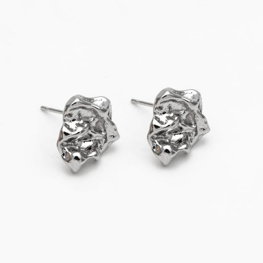 10pcs Gold/ Silver Tone Hammered Irregular Earrngs, 18K Gold/ Rhodium plated Brass, Dainty Stud Earrings (GB-4484)