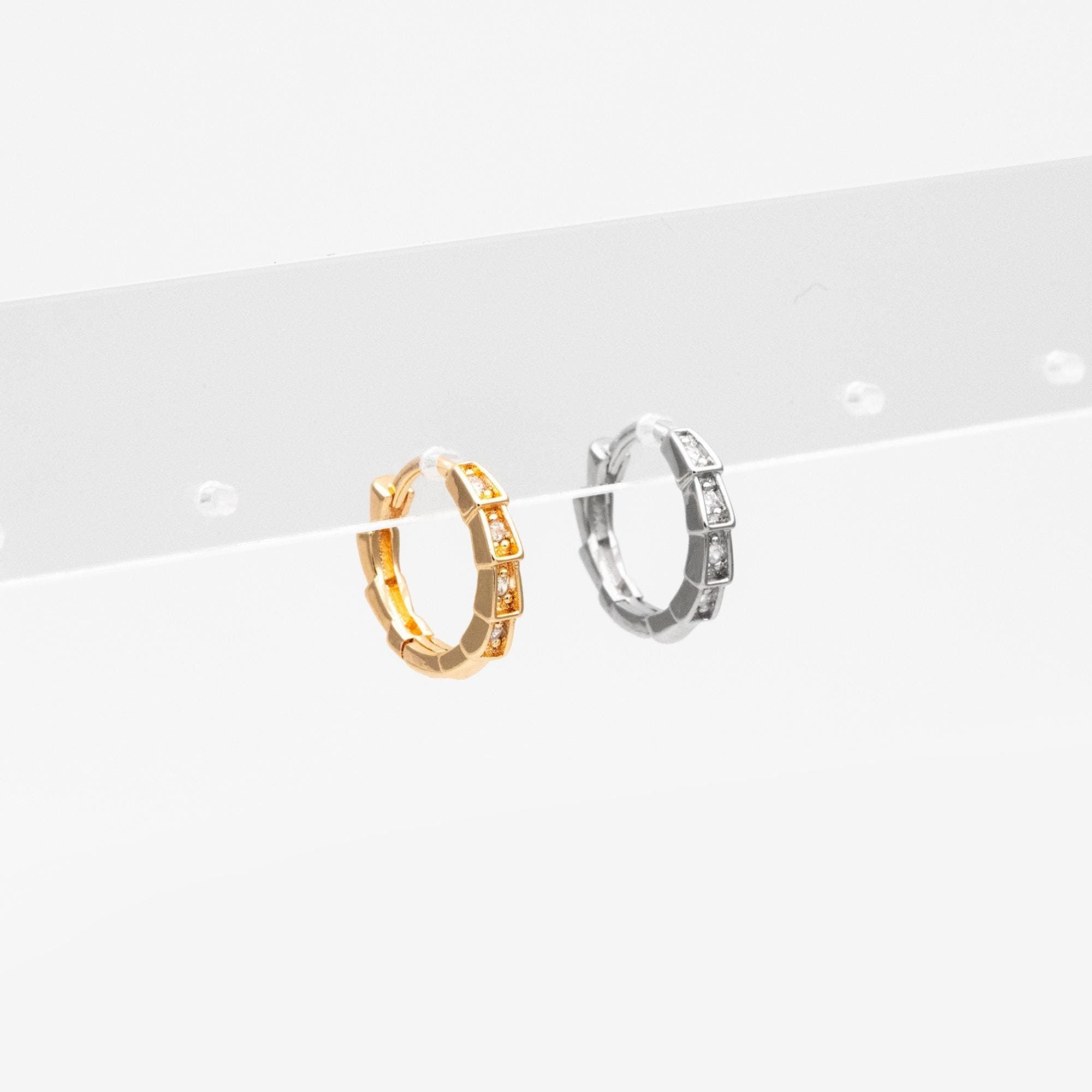 4pcs CZ Pave Gold/ Silver Hoop Earrings, 18K Real Gold/ Rhodium plated Brass, Dainty Huggie Earrings, Minimalist Earrings (GB-3826-C)