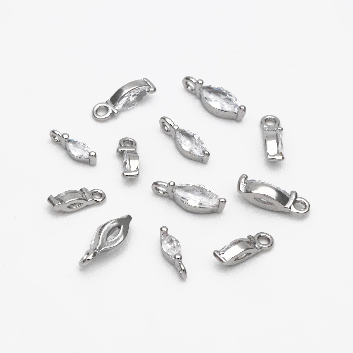 10pcs CZ pave Gold/ Silver tone Tiny Gold Leaf Charm, Gold/ Rhodium plated Brass, Horse Eye Charm (GB-1023)