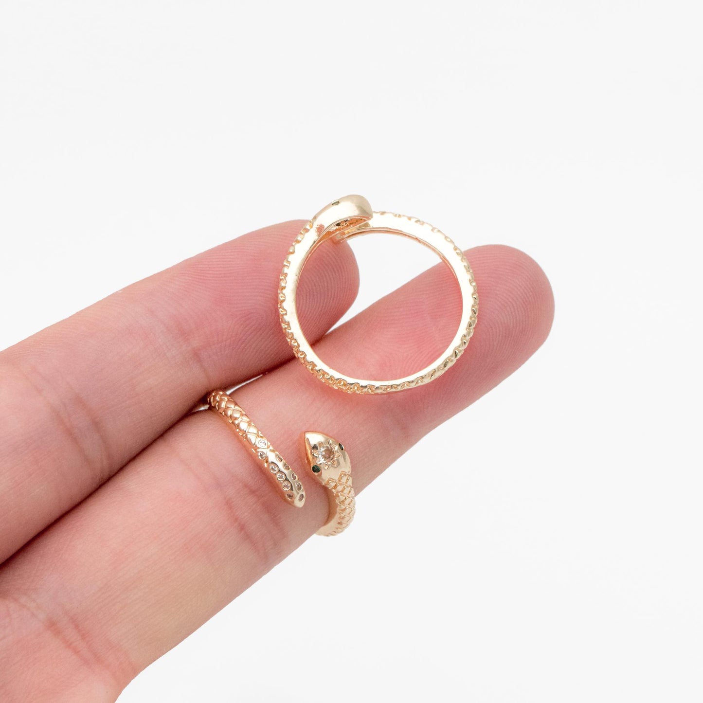 4pcs CZ Pave Snake Ring: Adjustable Serpent Band, 18K Gold Plated Brass (JZ-041)