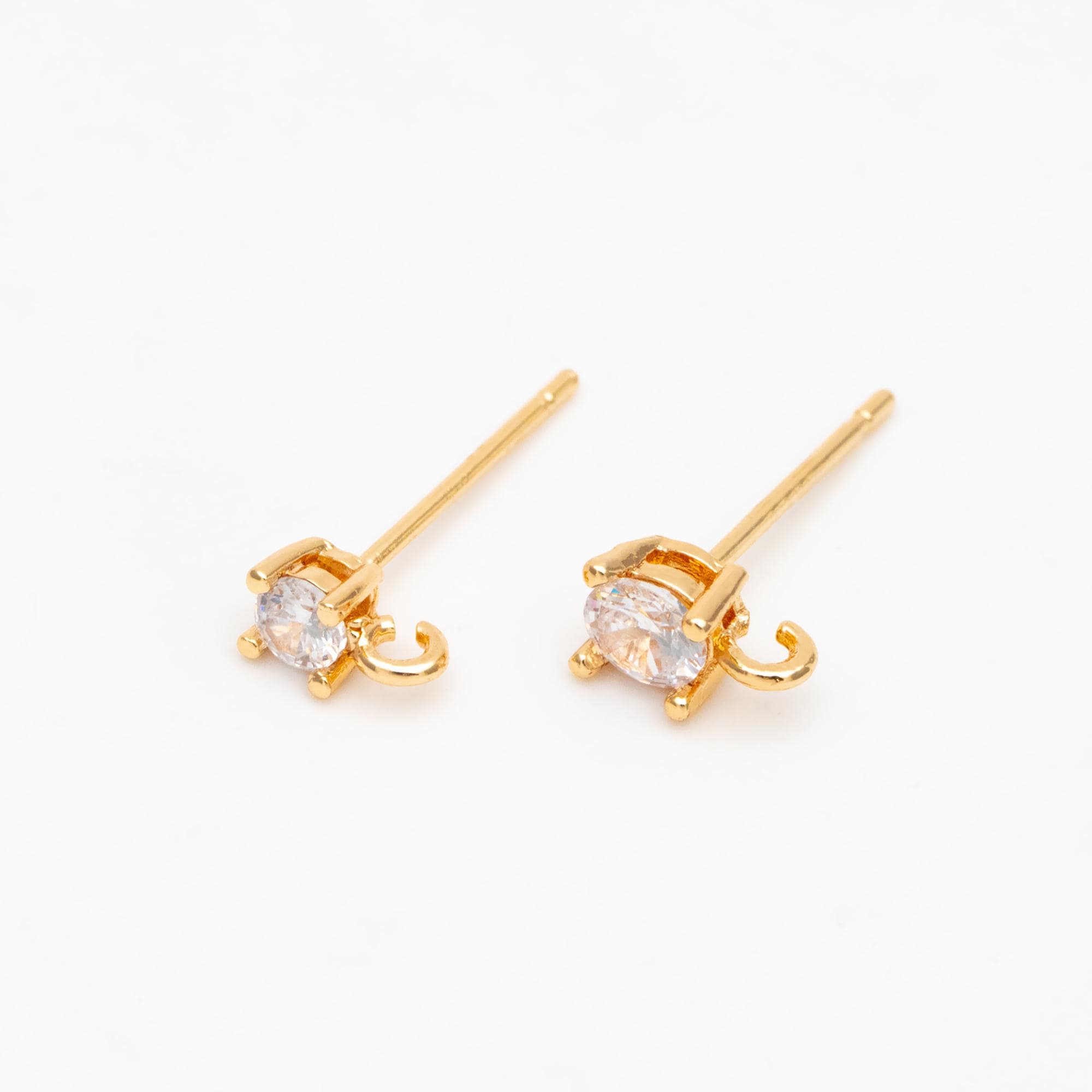 10pcs CZ Pave Ear Posts 3/ 4mm with Loops, Real Gold Plated Brass Stud Earrings, Sterling Silver Pin (#GB-313)