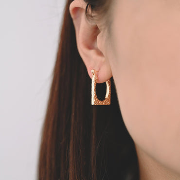 4pcs Gold/ Silver Tone Rectangle Earrings, 18K Gold/ Rhodium plated Brass, Hammered Hoop Earrings (#GB-4485)