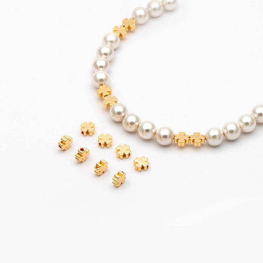 20pcs Gold plated Brass Clover Beads, Drill throught Four-leaf clover Spacers (GB-389)