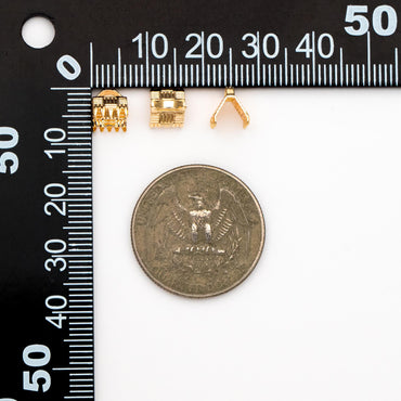20pcs Gold/ Silver Tone Crimp End Tips, 6mm Wide End Caps, Gold/ Rhodium plated Brass End Connectors (GB-1420)