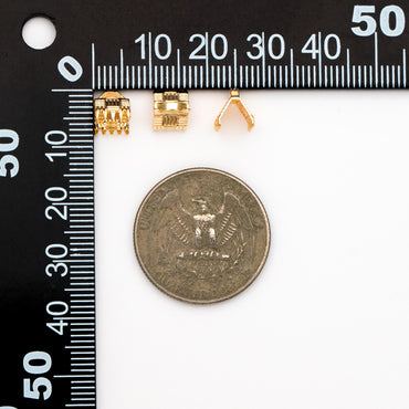 20pcs Gold/ Silver Tone Crimp End Tips, 6mm Wide End Caps, Gold/ Rhodium plated Brass End Connectors (GB-1420)