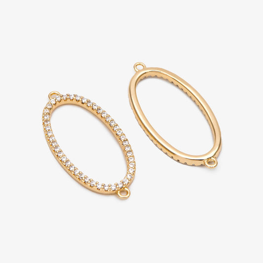 4pcs CZ Pave Gold Oval Link Charms, Gold plated Brass Oval Hoops, Geometric Hoop Circle Connector Pendants (GB-2841)