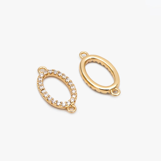 4pcs CZ Pave Gold Oval Link Charms, Gold plated Brass Oval Hoops, Geometric Hoop Circle Connector Pendants (GB-2841)