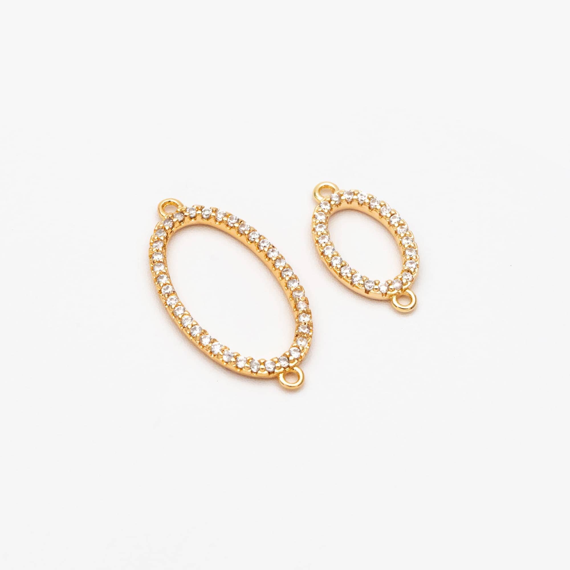 4pcs CZ Pave Gold Oval Link Charms, Gold plated Brass Oval Hoops, Geometric Hoop Circle Connector Pendants (GB-2841)