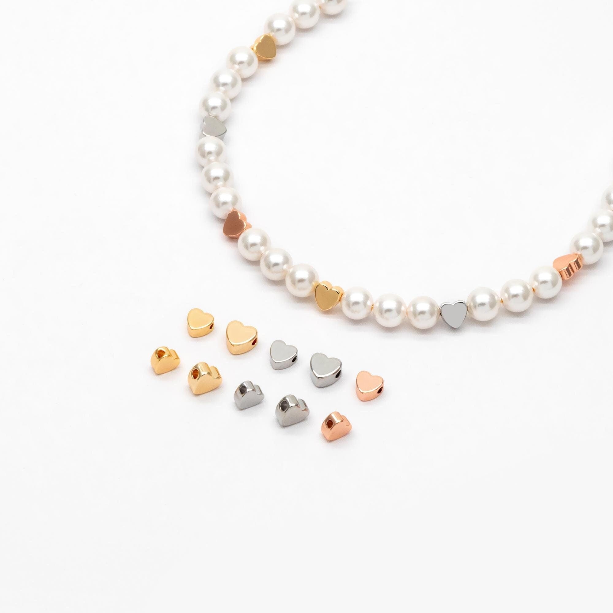 10pcs Gold/ Silver/ Rose Gold Heart Spacer Beads 5/ 6mm, 18K Real Gold/ Rhodium plated Brass, Jewelry Making Supplies Wholesale (GB-015)