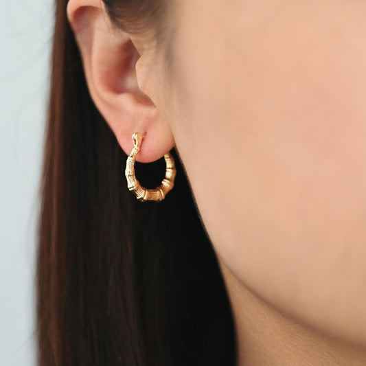 4pcs Gold Bamboo Earrings, 18K Gold plated Brass, Dainty Hoop Earrings (GB-4490)