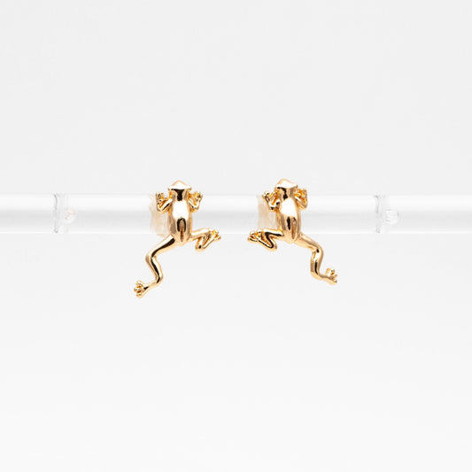 10pcs Gold Frog Earrings, Gold plated Brass, Cute Animal Stud Earrings (GB-4531)