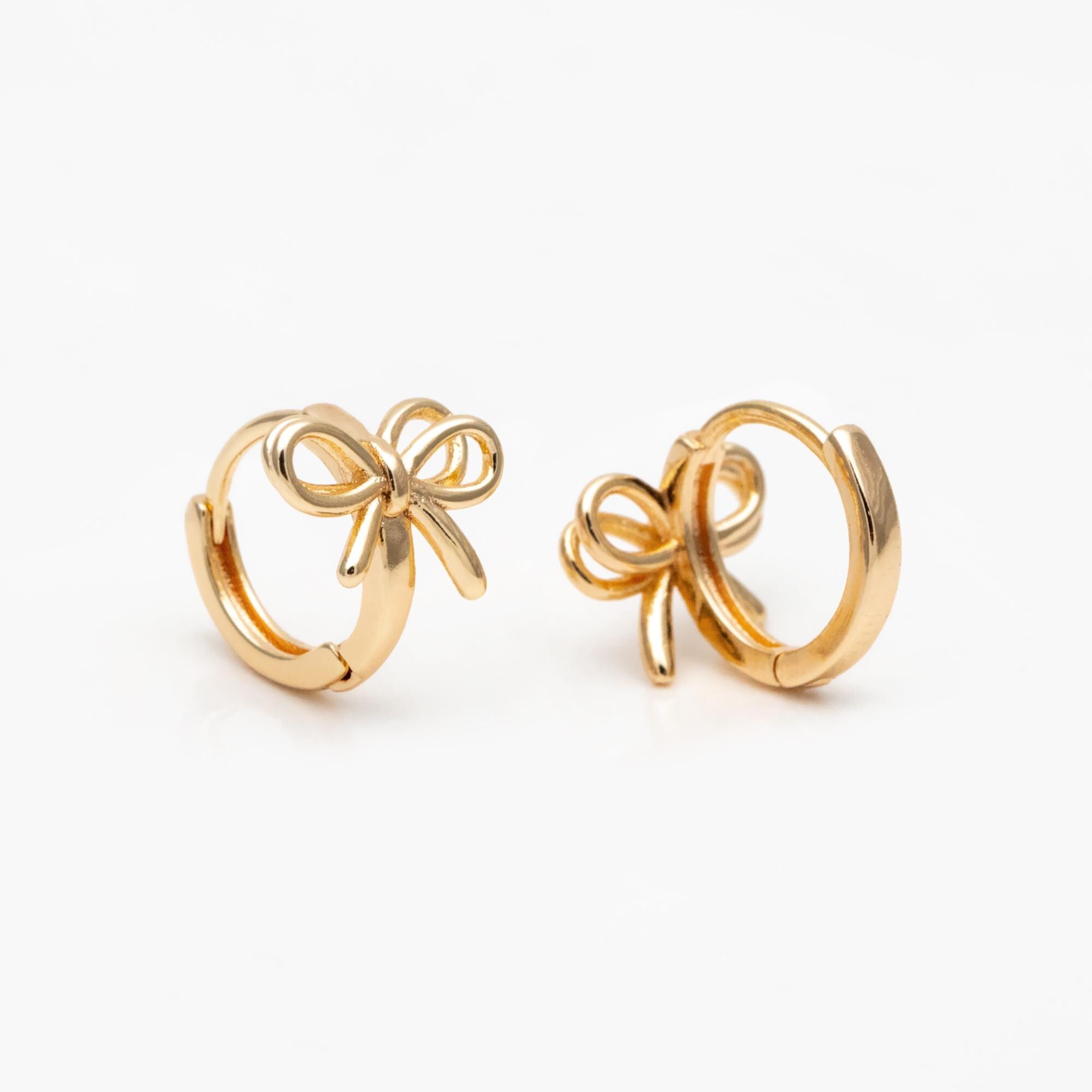 10pcs Gold/ Silver Bowknot Hoop Earrings, 18K Gold/ Rhodium plated Brass, Huggie Earrings, Minimalist Earrings (GB-4534)