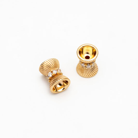 4pcs CZ Pave Gold/ Silver Tone Tube Spacer Beads 7x9mm, 18K Gold/ Rhodium plated Brass, Tube Spacer Beads (GB-4540)