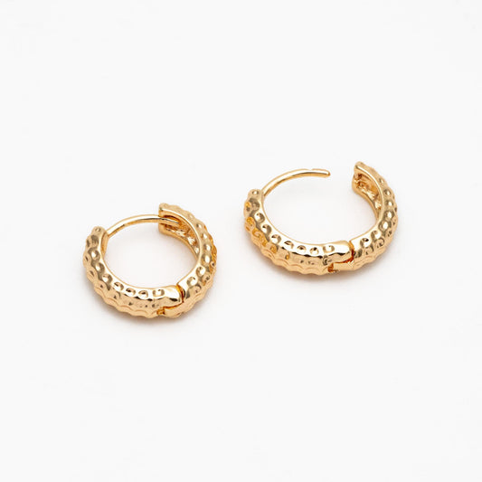 10pcs Gold/ Silver Tone Hammered Circle Hoop Earrings, 18K Gold/ Rhodium plated Brass, Minimalist Huggie Earrings (GB-4541)