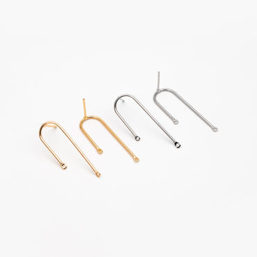 10pcs Gold Bar Stud Earrings, U-shaped Ear Posts, Simple Ear Wire Findings (GB-784-C)