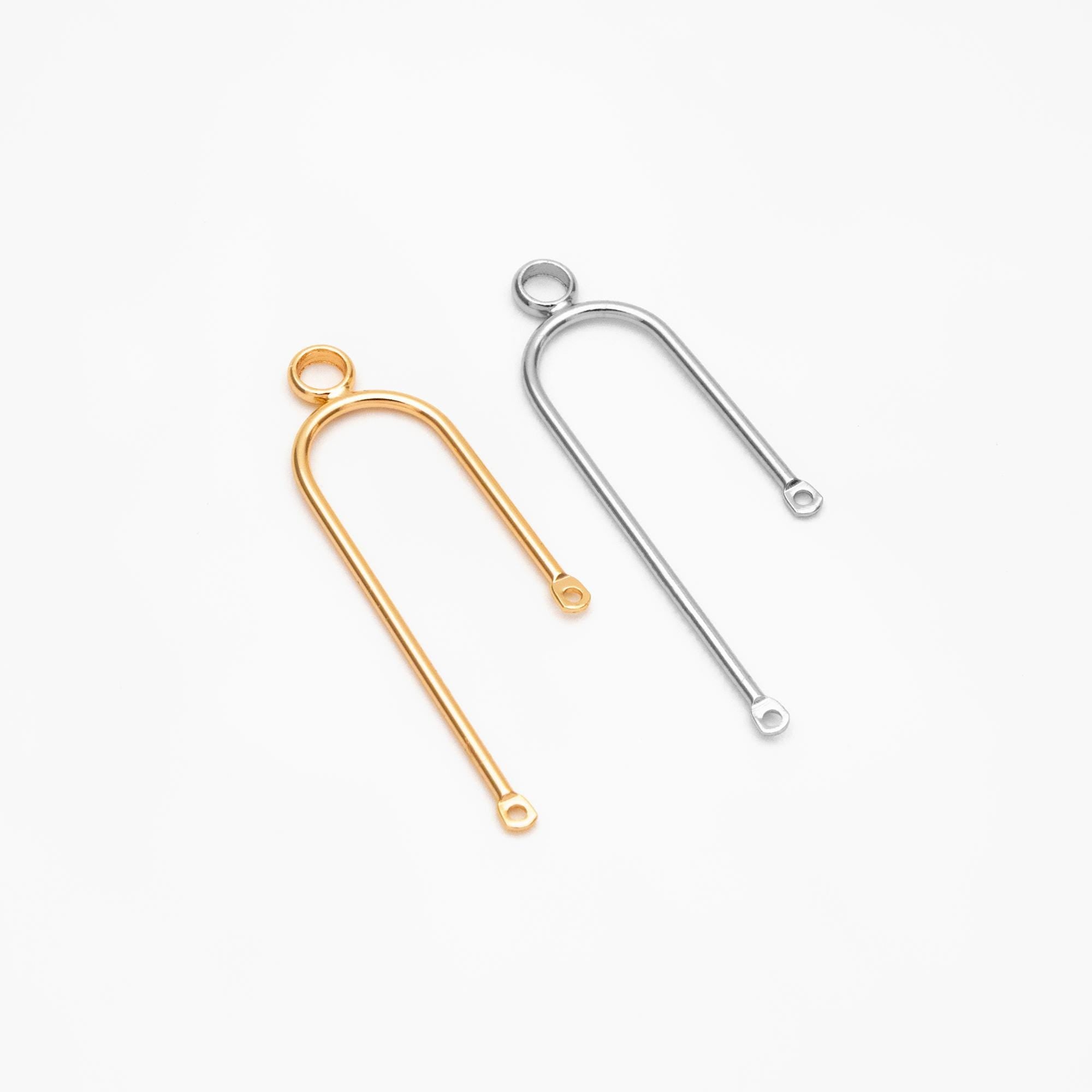 10pcs Gold/ Silver U-Shaped Charm Connectors, Real Gold/ Rhodium plated Brass, U-shaped Curved Bar Stick Pendants (GB-4179)