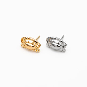 10pcs Gold/ Silver Tone Crab Earrings, 18K Real Gold/ Rhodium plated Brass, Dianty Crab Stud Earrings (GB-4566)