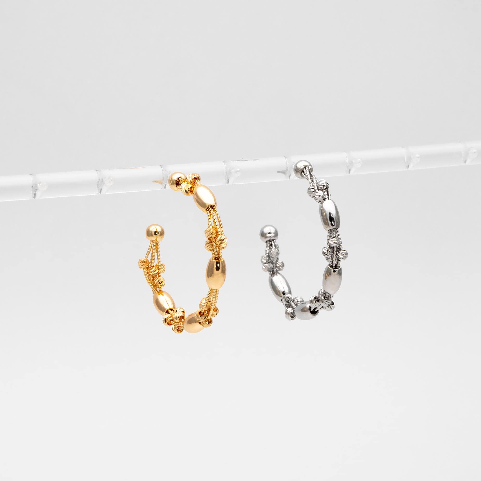 4pcs Gold/ Rhodium Plated Brass Hoop Earrings: Geometric C Shape Studs (GB-4542)