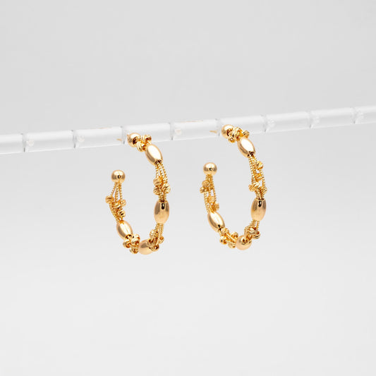 4pcs Gold/ Rhodium Plated Brass Hoop Earrings: Geometric C Shape Studs (GB-4542)