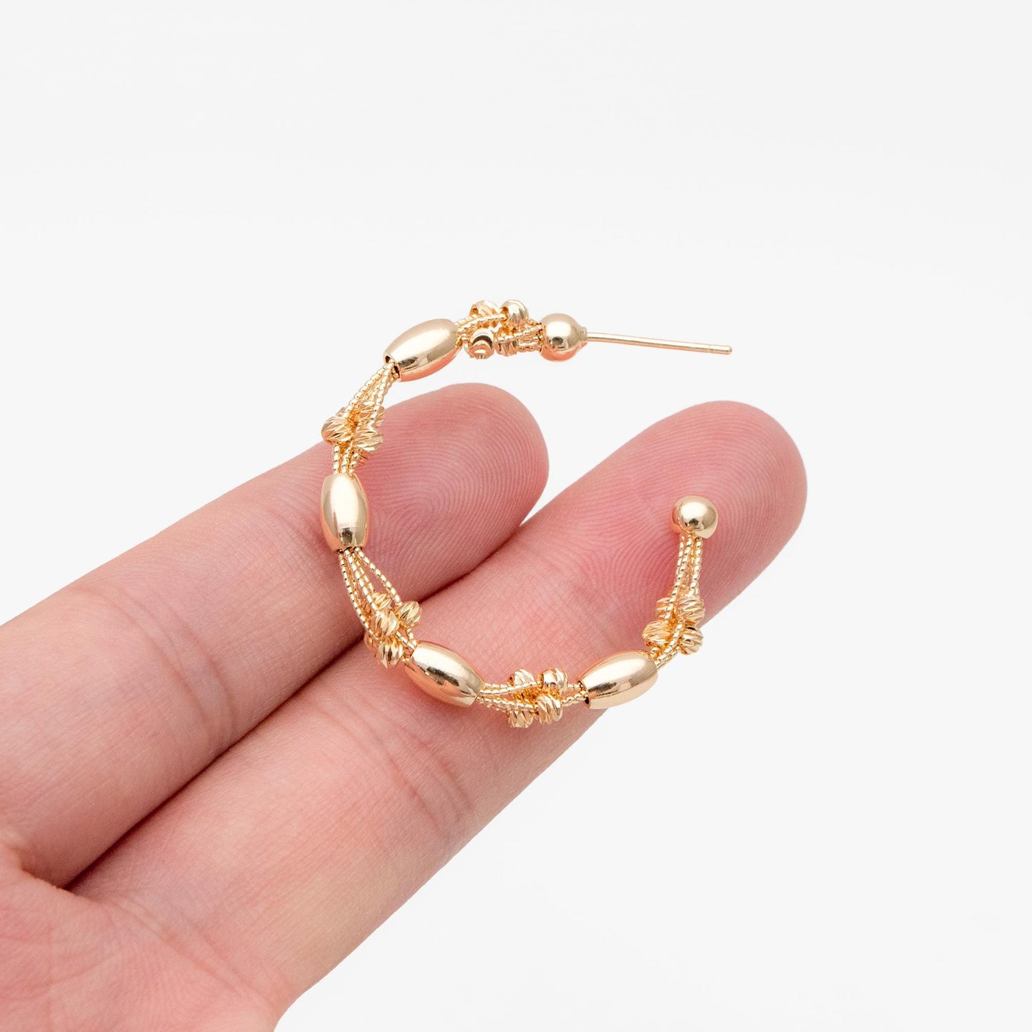 4pcs Gold/ Rhodium Plated Brass Hoop Earrings: Geometric C Shape Studs (GB-4542)