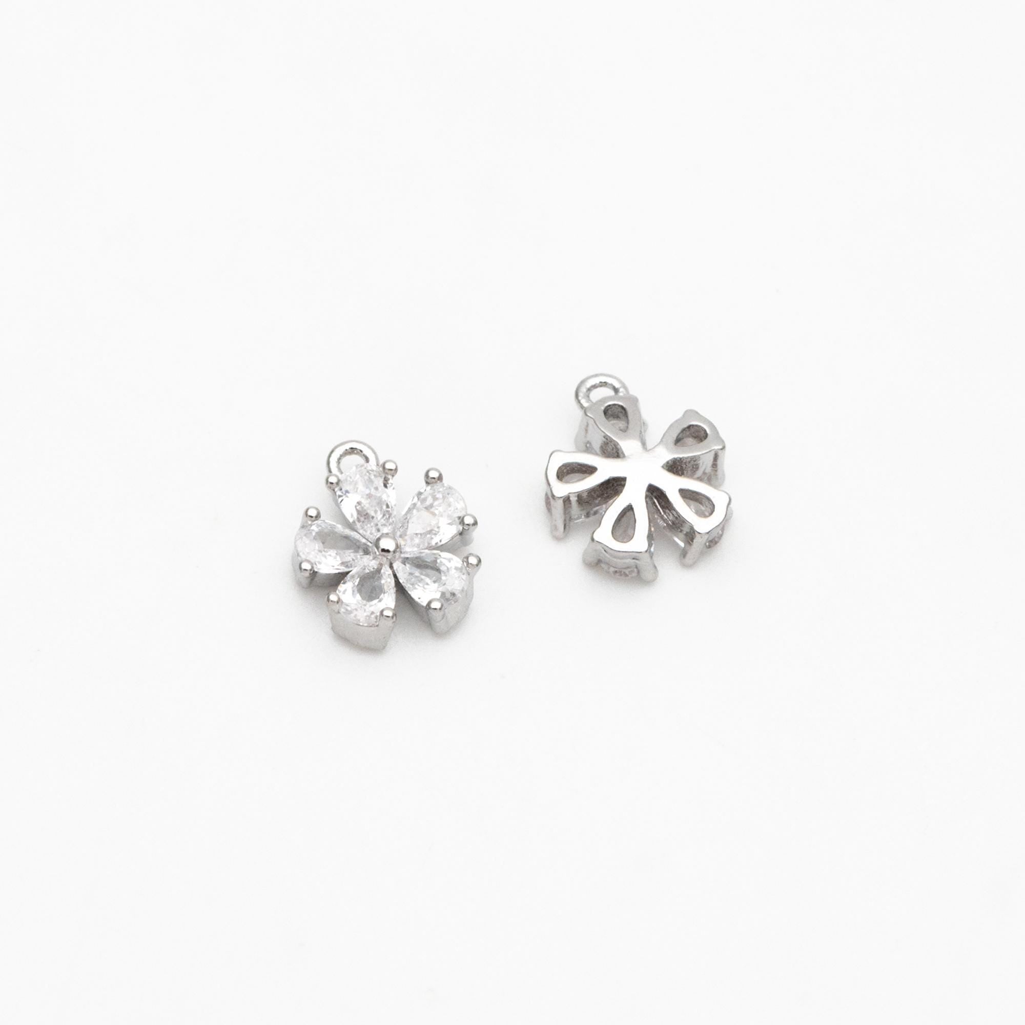 10pcs CZ Pave Gold/ Silver Tone Flower Charms 8x7mm, Real Gold/ Rhodium plated Brass, Dainty Earring Charms (GB-1762-H)