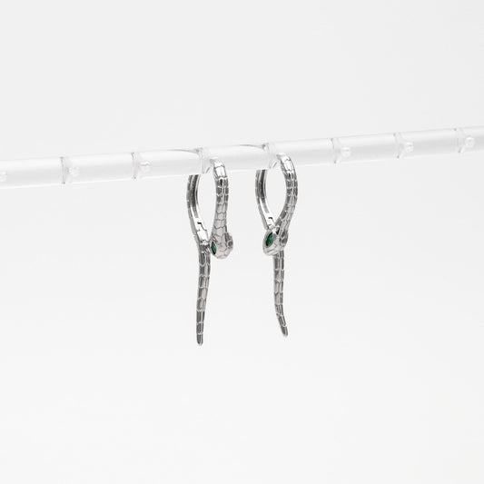 4pcs CZ Pave Gold/ Silver Tone Snake Hoop Earrings, Gold/ Rhodium plated Brass, Serpent Huggie Hoops (GB-4548)