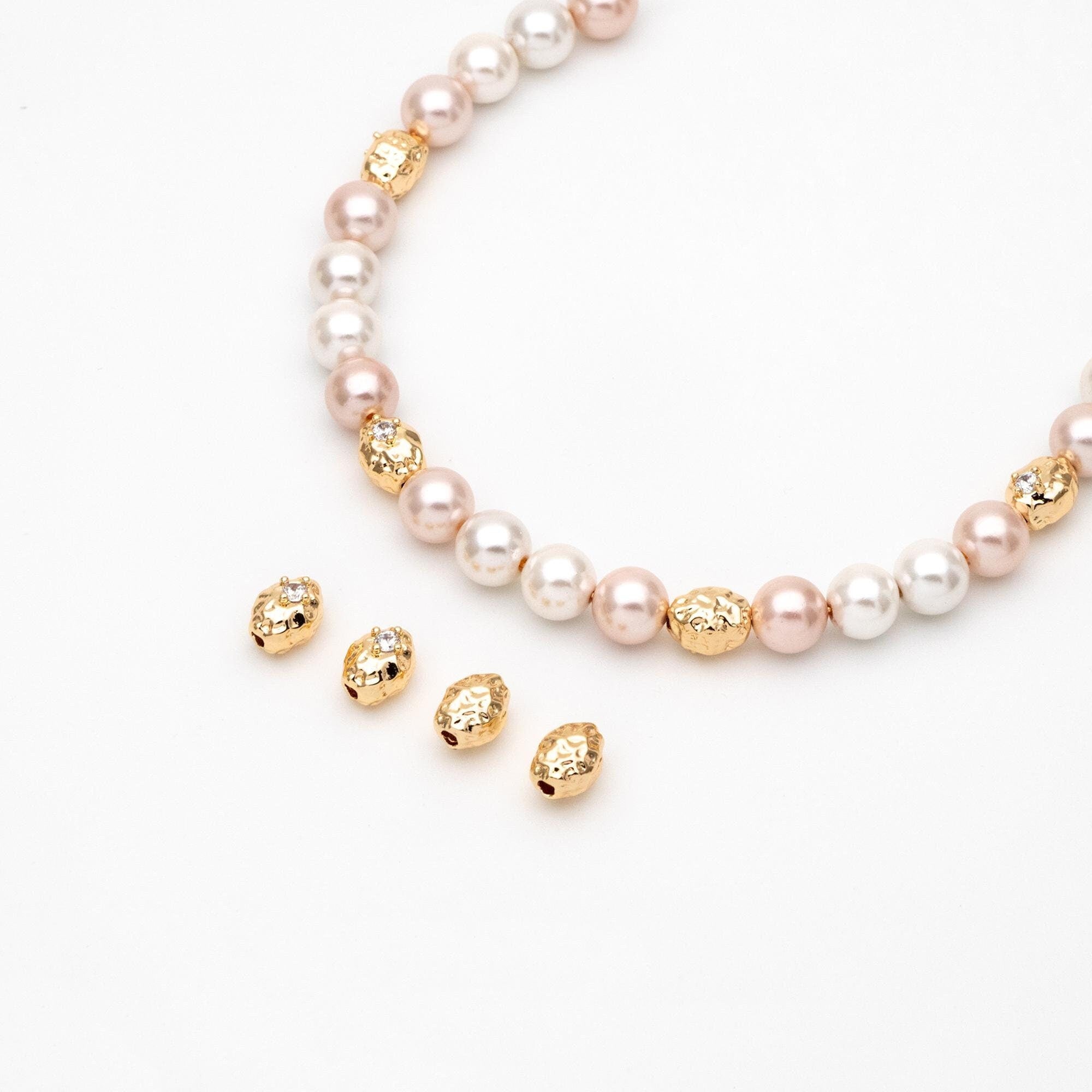 10pcs CZ Pave Irregular Stone Spacer Beads, Gold plated Brass, Jewelry Making, Diy Material, Jewelry Supplies (GB-2956-E)