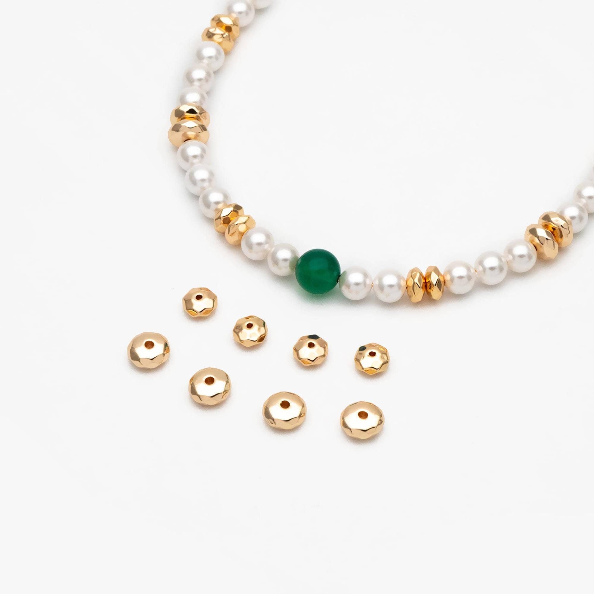 10pcs Gold Faceted Round Coin Spacer Beads 6/ 8mm, Real Gold plated Brass Spacer Beads (GB-2954)