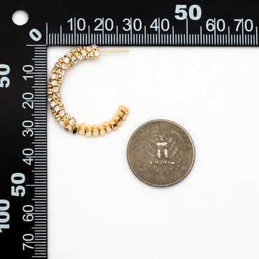 4pcs CZ Pave Gold/ Silver Beaded Round Hoop Earrings, 18K Gold/ Rhodium plated Brass, Geometric Hoop Stud Earrings (GB-4554)