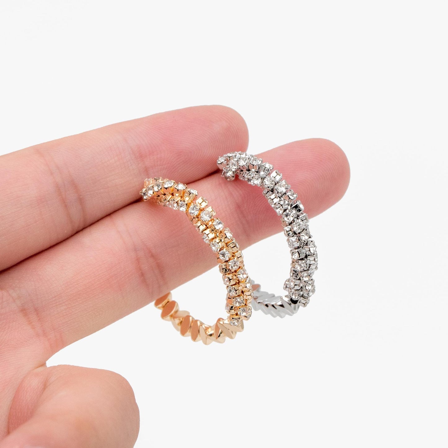 4pcs CZ Pave Gold/ Silver Beaded Round Hoop Earrings, 18K Gold/ Rhodium plated Brass, Geometric Hoop Stud Earrings (GB-4554)