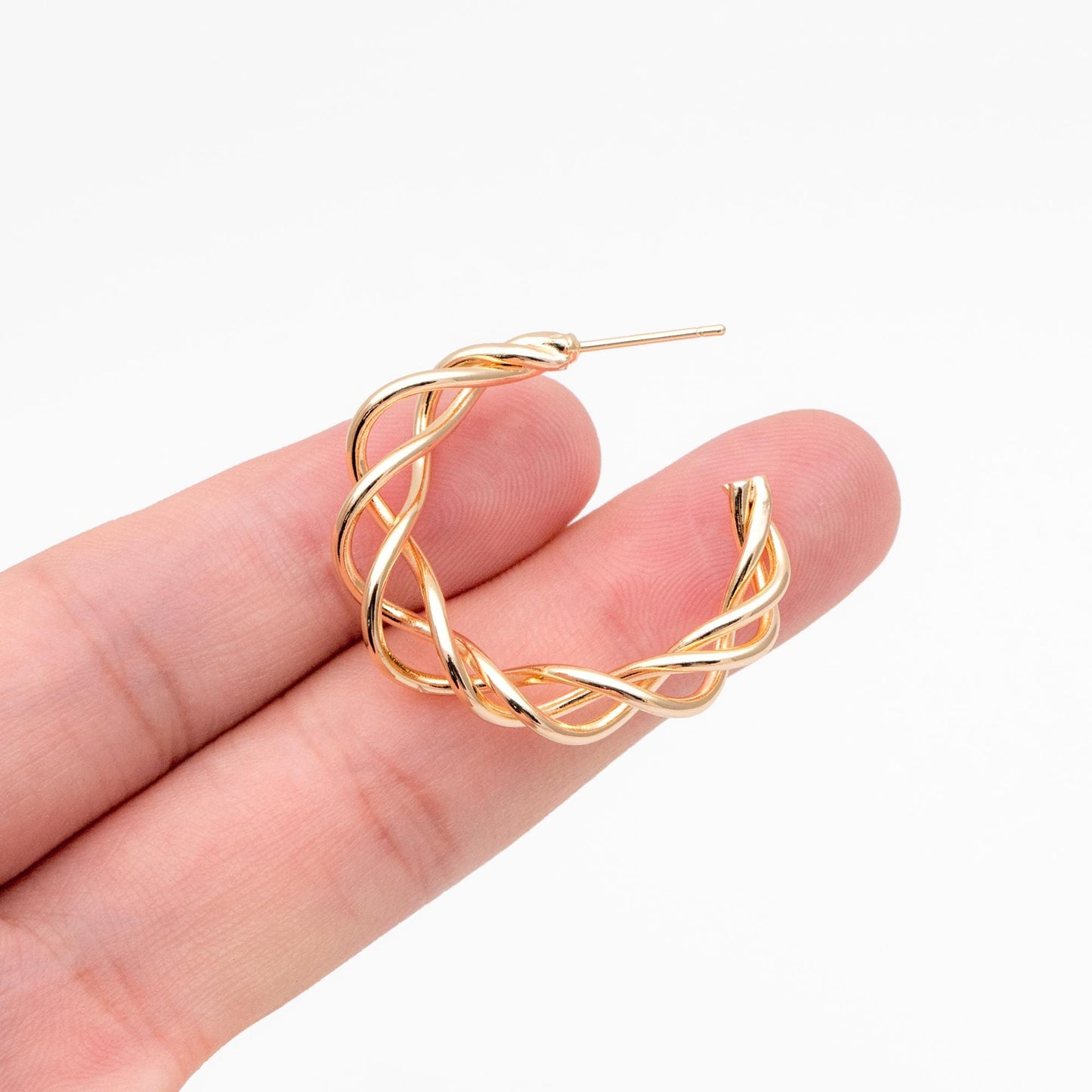 4pcs Gold/ Silver Tone Twisted Circle Earrings 32mm, Twisted Wire Stud Earrings, Geometric Hoop Earrings (GB-4580)