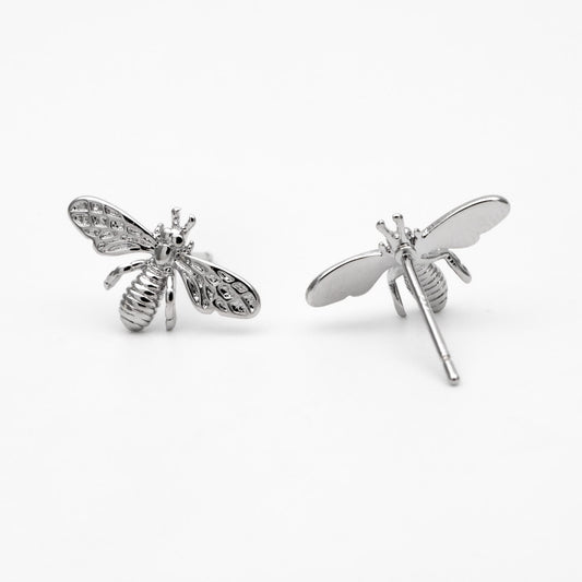 10pcs Gold/ Rhodium plated Brass Bee Ear Posts 14.5mm, Honeybee Stud Earrings (GB-516)