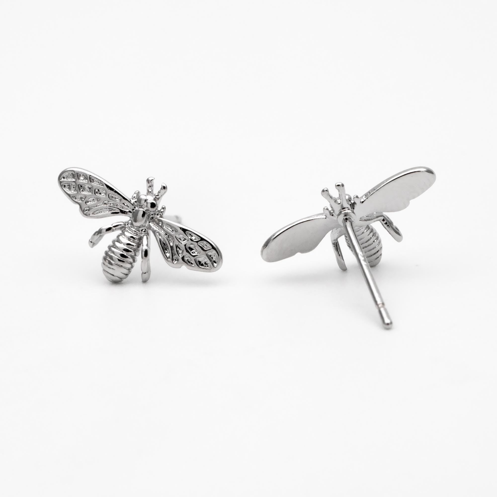 10pcs Gold/ Rhodium plated Brass Bee Ear Posts 14.5mm, Honeybee Stud Earrings (GB-516)
