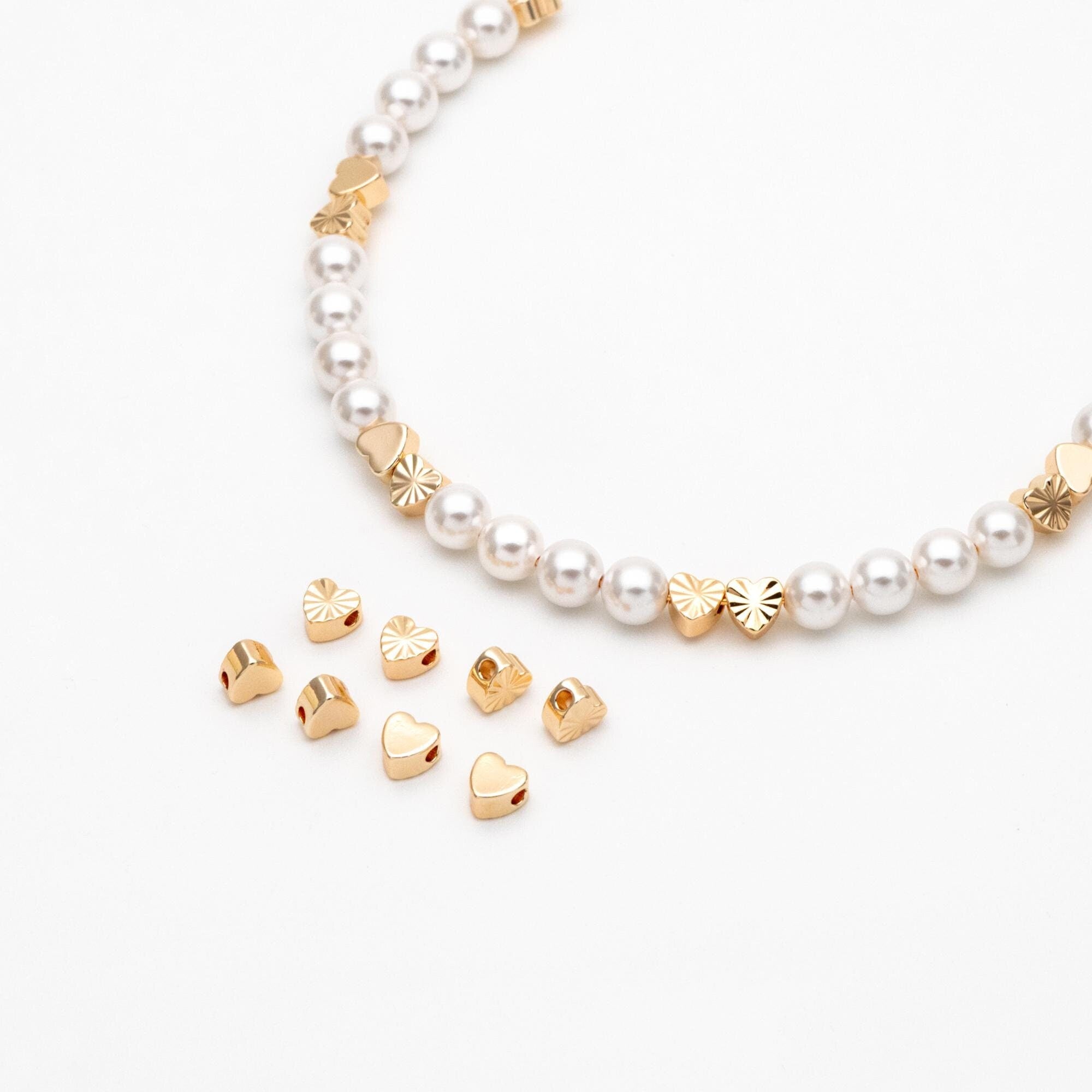 20pcs Gold Heart Spacer Beads: 18K Plated Brass, Small Love Beads (GB-1785-B)