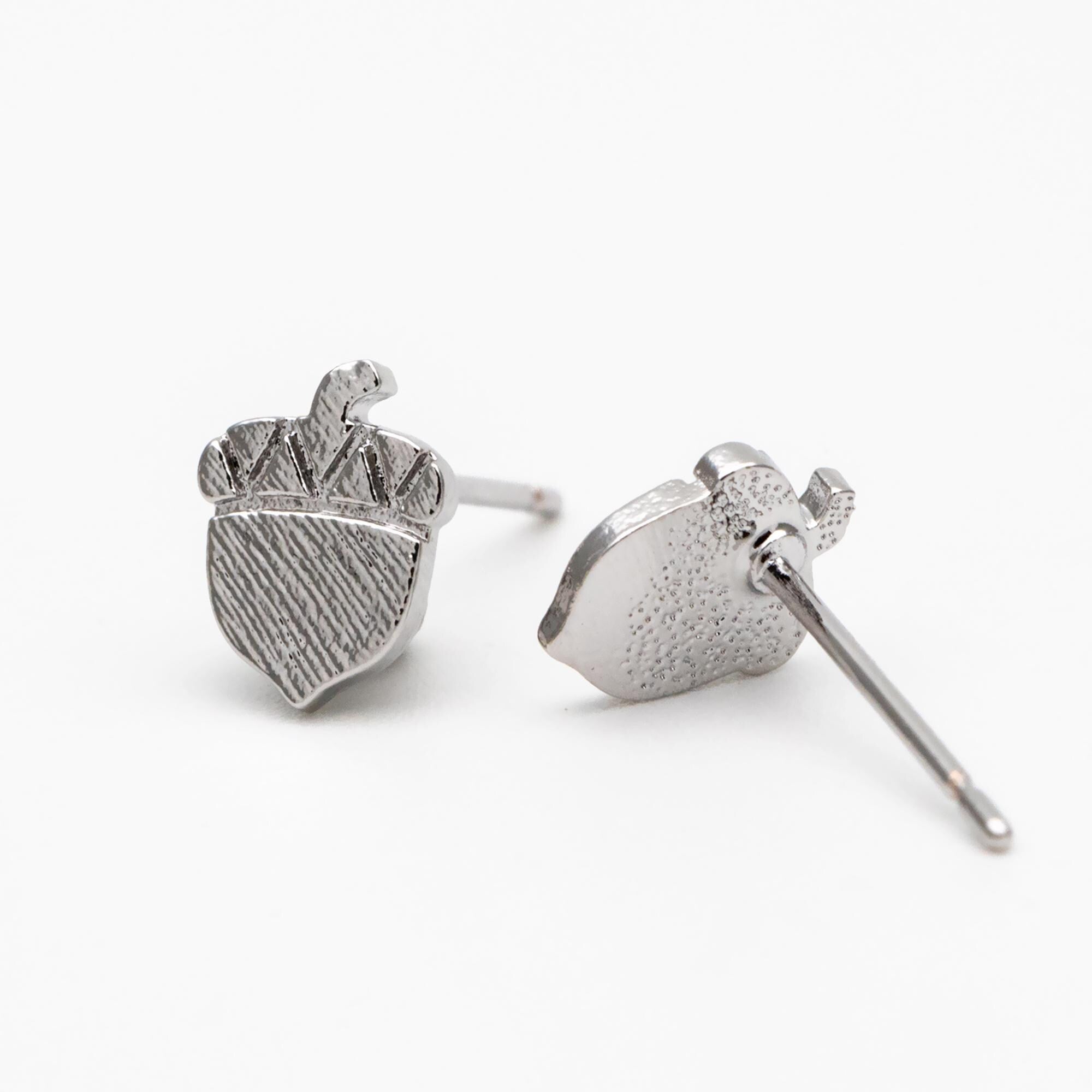 10pcs Gold/ Silver Acorn Ear Posts 8x8mm, Gold/ Rhodium Plated Brass Minimalist Stud Earrings (GB-3298)