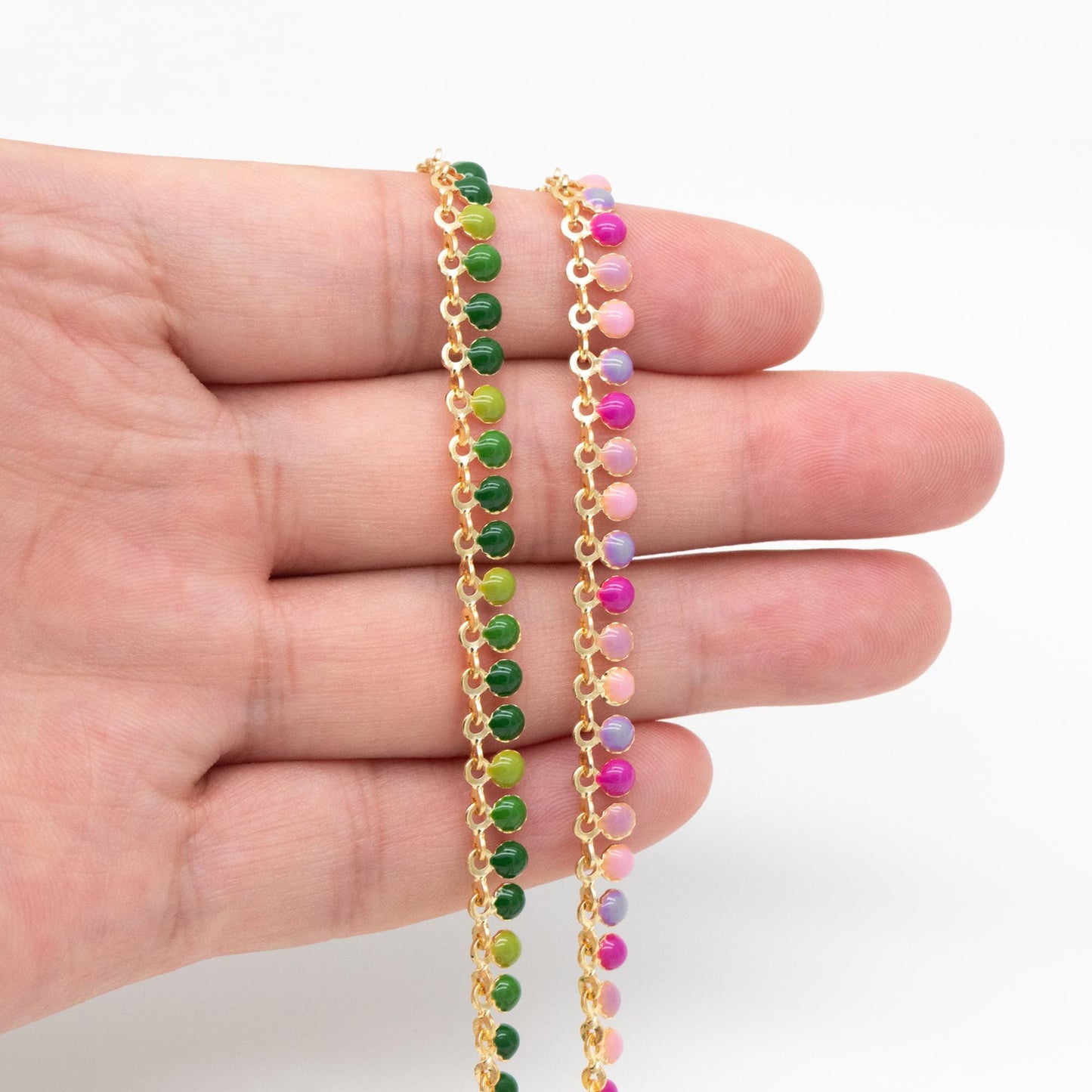 Purple / Green Enamel Beaded Chain 6mm, 18K Gold plated Brass, Quality Bead Chain Wholesale (#LK-619)/ 1 Meter=3.3ft