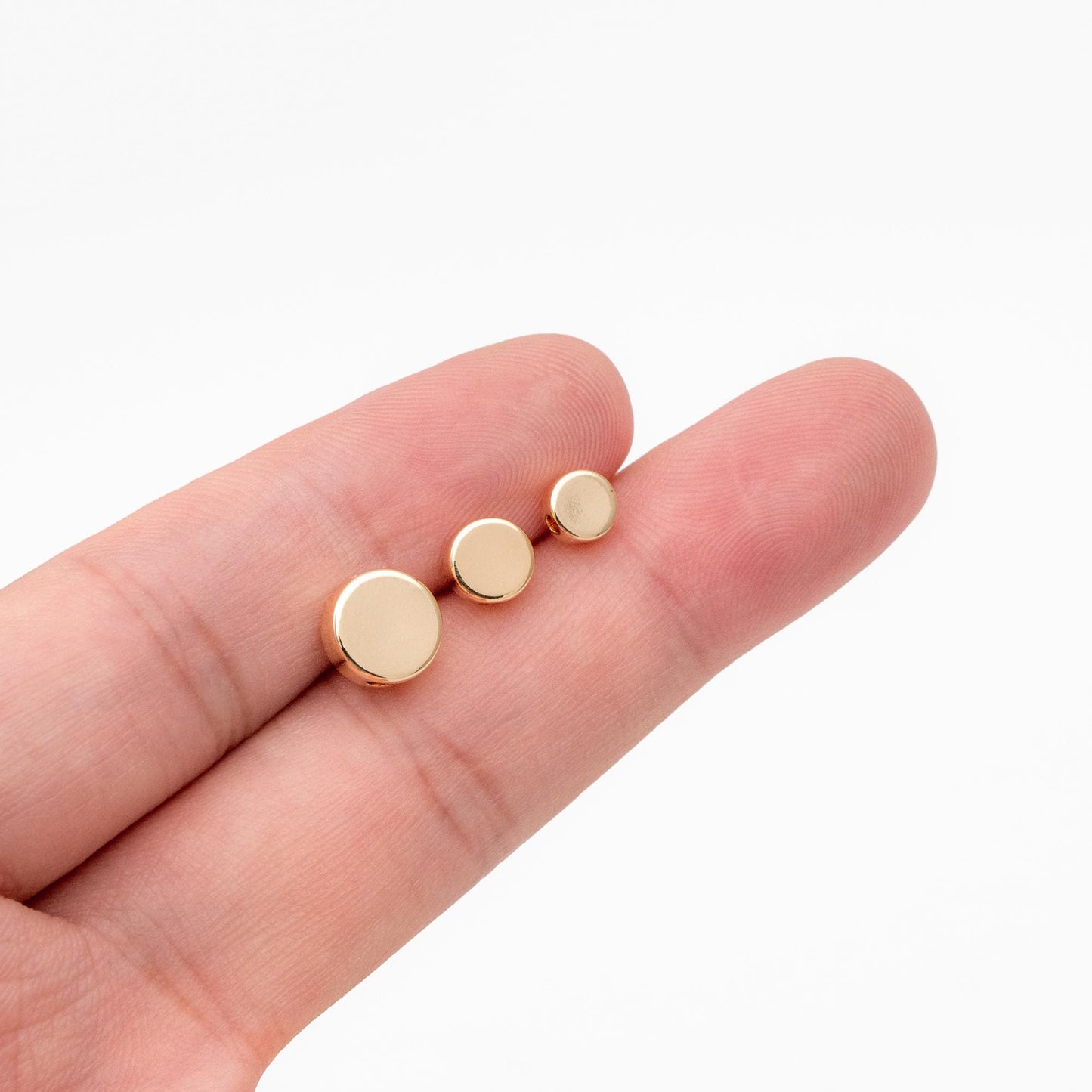 10pcs Gold Round Coin Spacer Beads 5/ 6/ 8mm, Real Gold plated Brass Rondelle Beads, Lead Nickel Free (GB-477)