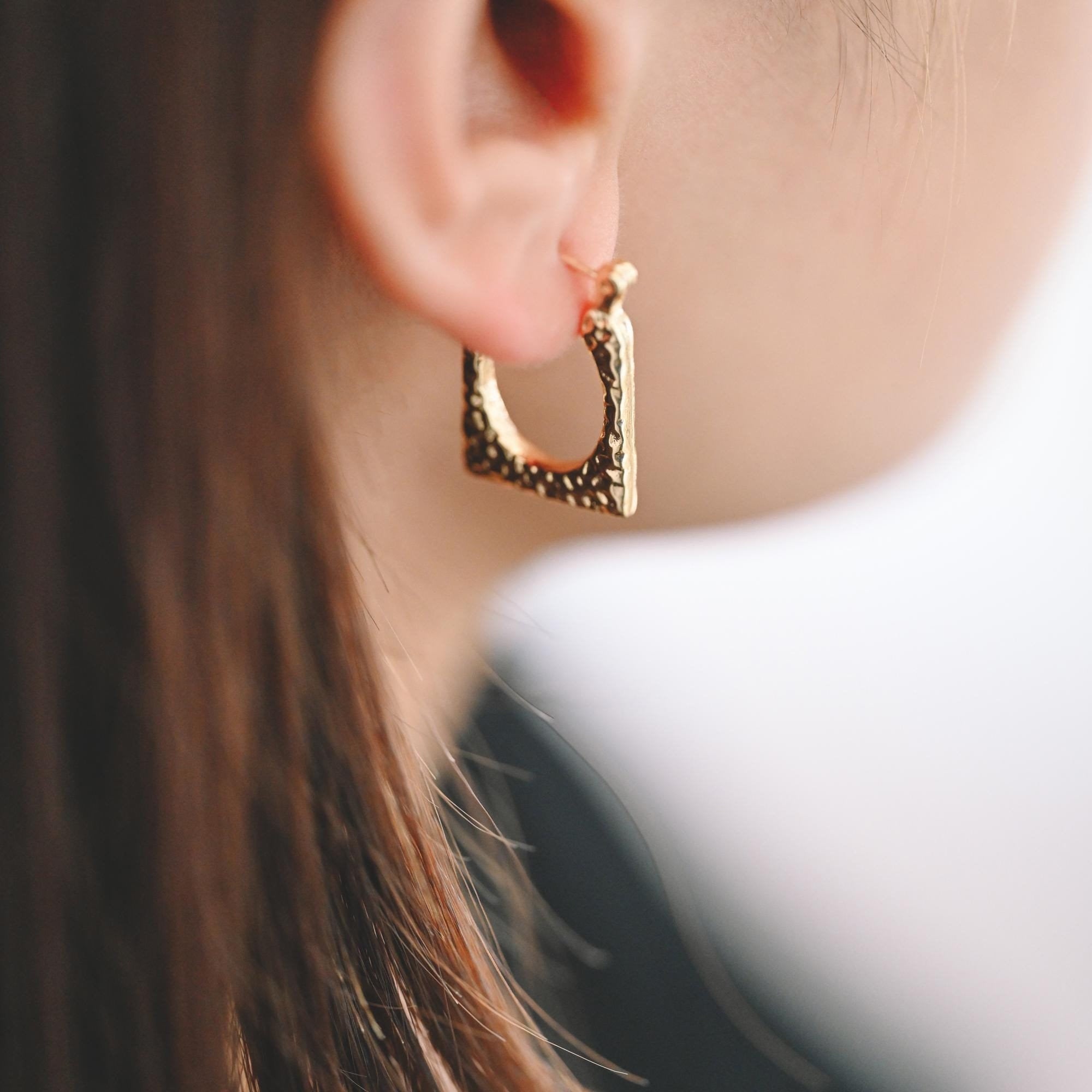 4pcs Gold/ Silver Tone Rectangle Earrings, 18K Gold/ Rhodium plated Brass, Hammered Hoop Earrings (#GB-4485)